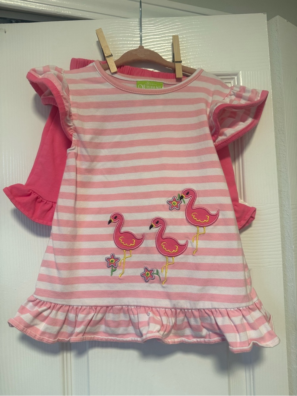 Girls Classic Whimsy Pink Striped Flamingo Matching Set, 4T